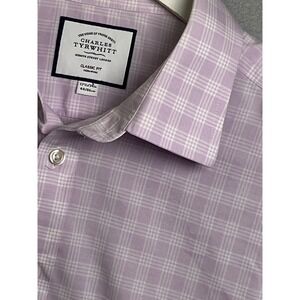 Charles Tyrwhitt Classic Fit Mens Lavender Gingham Non Iron Dress Shirt 17.5 34